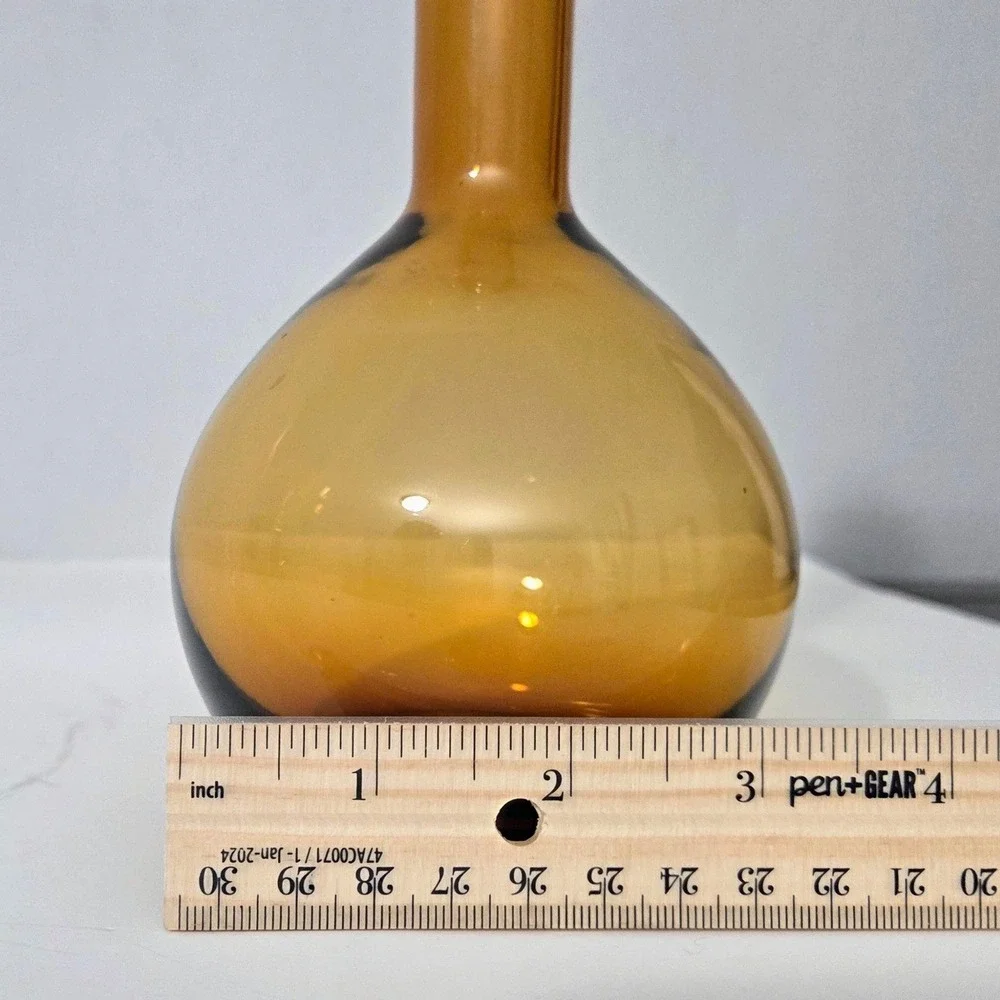 Vintage Amber Glass Decanter w/ Stopper Mid Century Modern Bottle Amber Retro